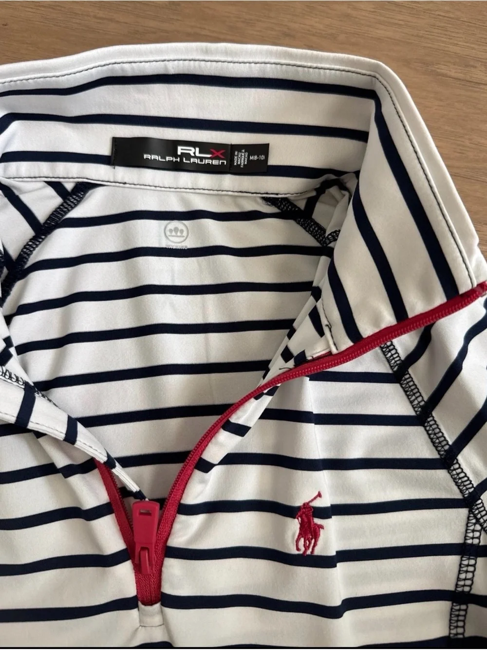 Girls 1/4 zip Ralph Lauren polo pullover navy and white with pink - size M 8-10